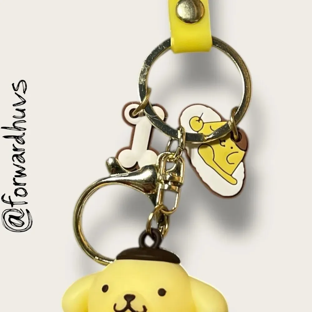 Sanrio Pompompurin Keychain – Yellow Strap with Charms